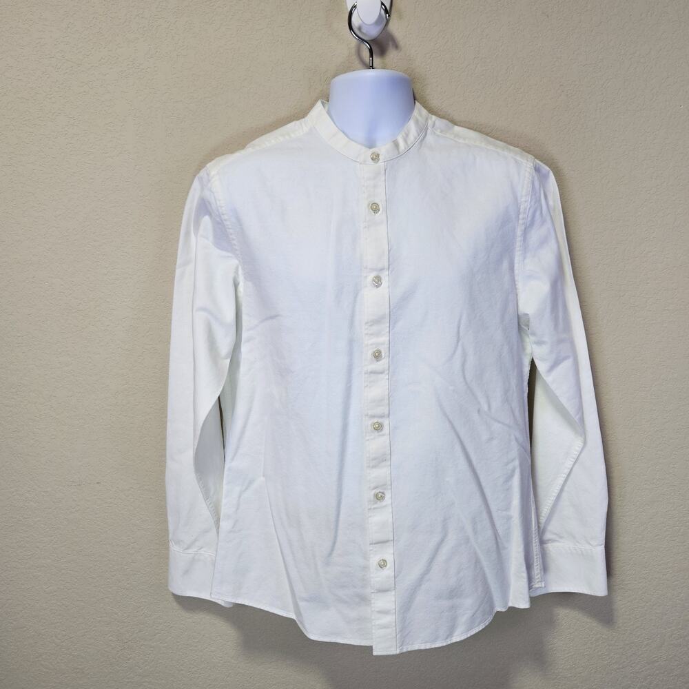 Charles Tyrwhitt Collarless Cotton Linen Shirt Men M Slim Fit White Button Front - Picture 5 of 14